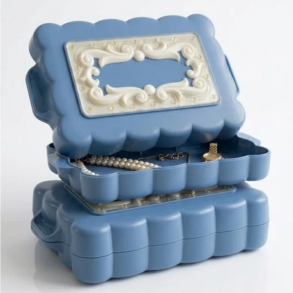 Vintage Max Factor Hollywood Redhead Wig Case Cosmetic Vanity Box Blue 1940s-50s - Picture 1 of 8